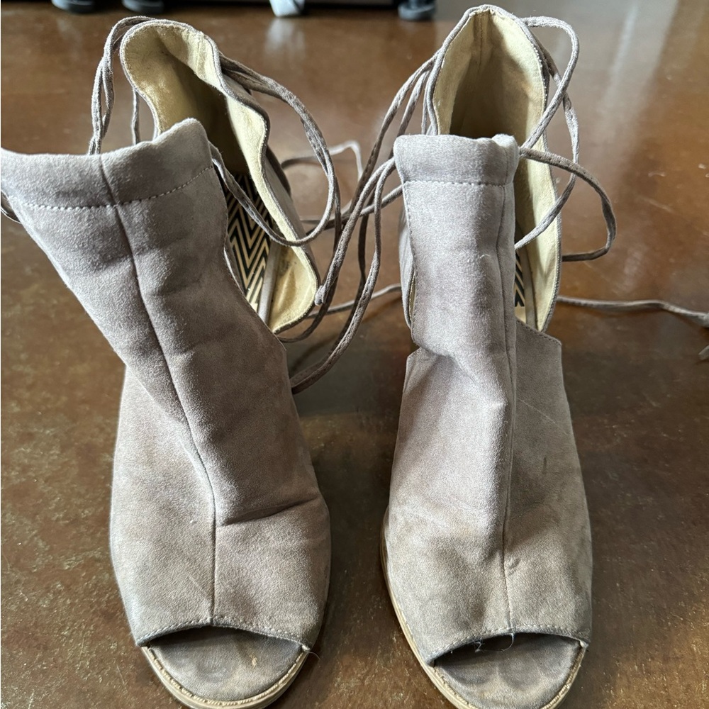Quipid Beige Bootie Heel with Ankle Wrap